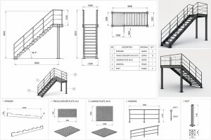 BẢN VẼ 2D & 3D CẦU THANG THÉP