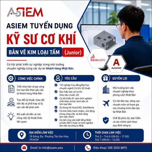 TUYỂN DỤNG KỸ SƯ CƠ KHÍ – BẢN VẼ KIM LOẠI TẤM (Junior)